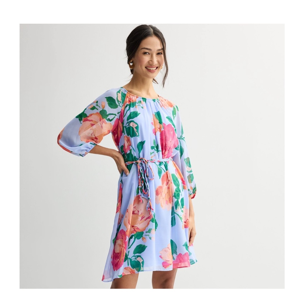 Sandra Darren Multicolor Floral Long Sleeve Dress size L